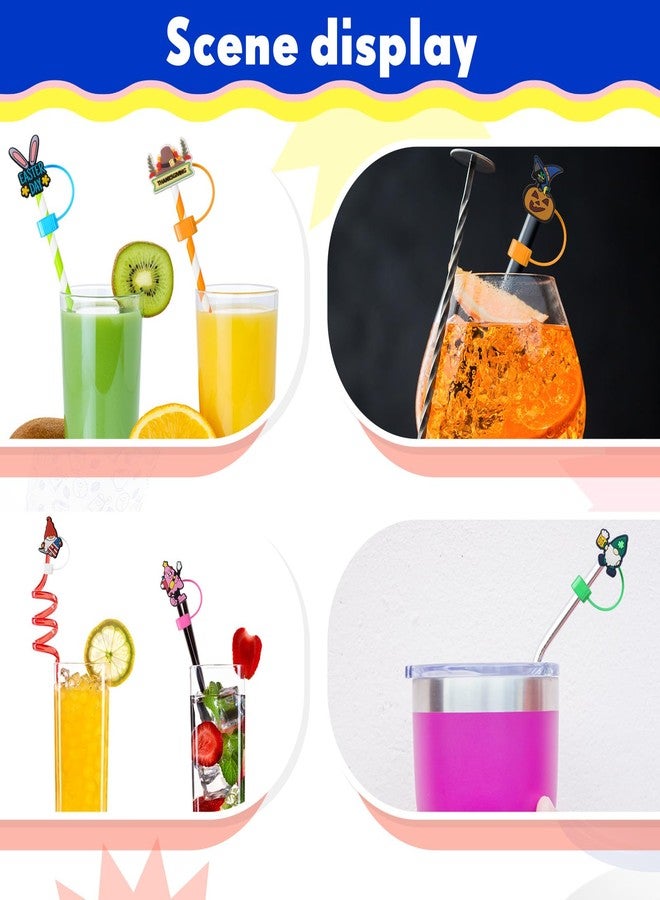 Ninehaoou 48 Pcs Holiday Straw Covers Cap Party Festival Cute Silicone Drinking Straws Tips Cover Toppers Tumblers Reusable for 9-10mm Accessories Christmas Halloween Easter Independence Day Gifts - Image 5